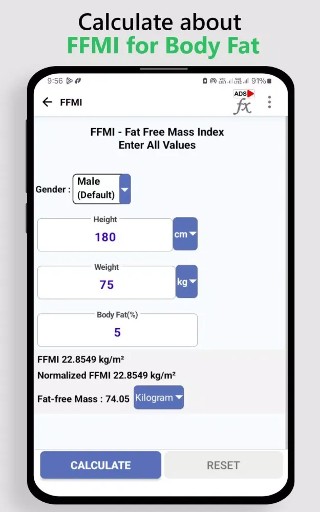 FFMI Calculator for Body Fat Screenshots