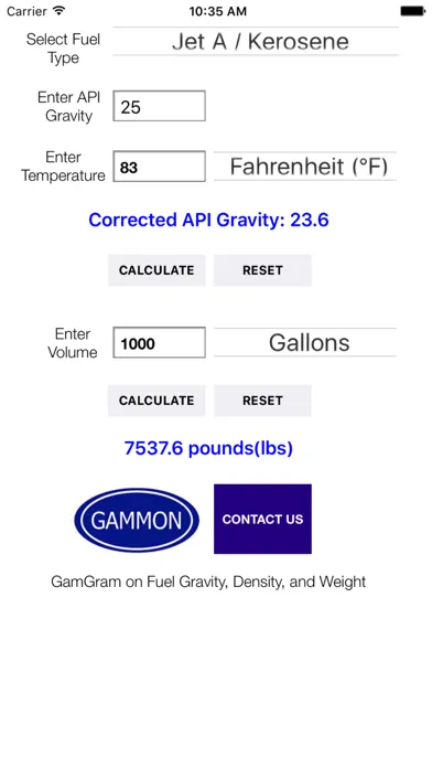 Gammon API Gravity Calculator スクリーンショット