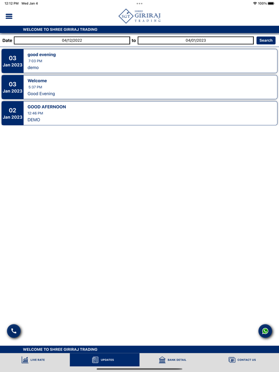 Tangkapan skrin Giriraj Live iPad 
