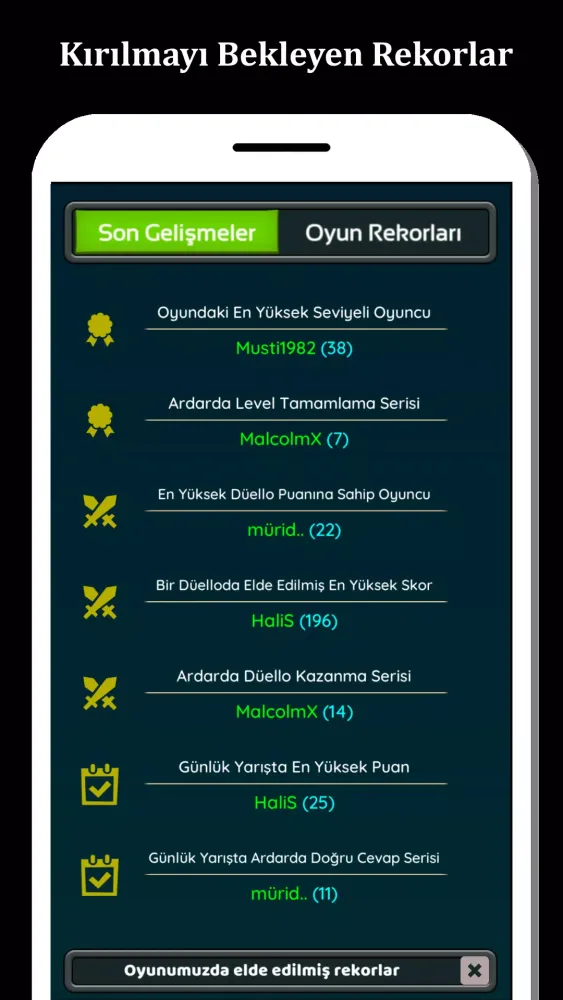 Tangkapan skrin Dini Bilgi Yarışması