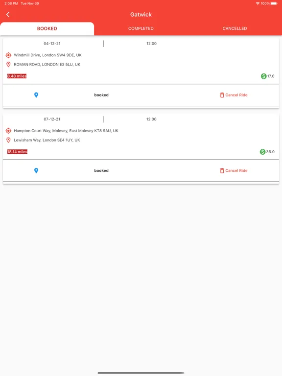 Gatwickminicab iPad  স্ক্রিনশট
