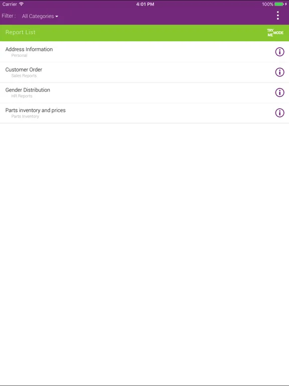 IFS Quick Reports iPad  スクリーンショット
