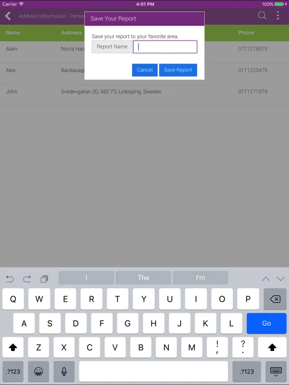 IFS Quick Reports iPad  スクリーンショット