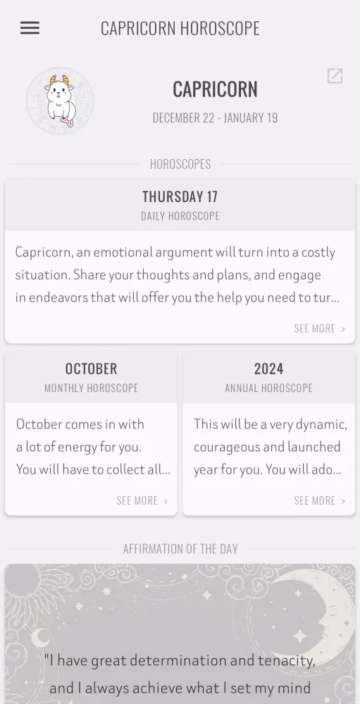 Tangkapan skrin Capricorn Horoscope