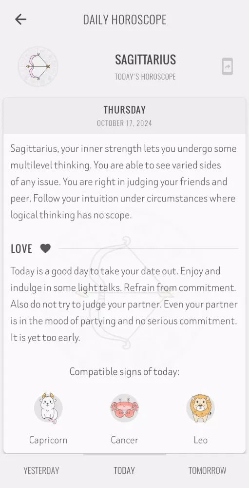 Sagittarius Horoscope Screenshots