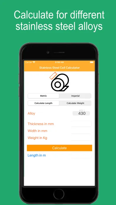 Stainless Coil Calculator Screenshots