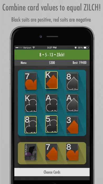 Tangkapan layar Zilch Solitaire