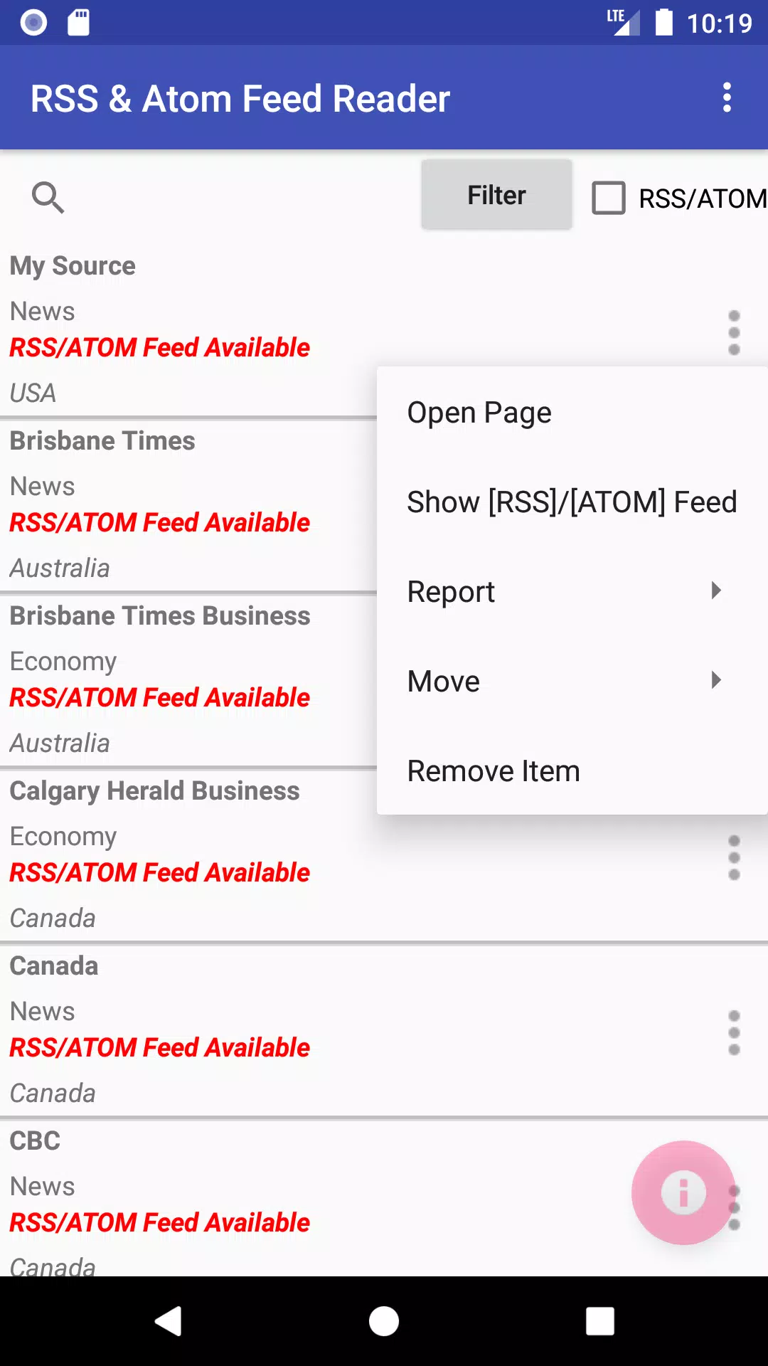 Screenshot di RSS and ATOM Feed Reader