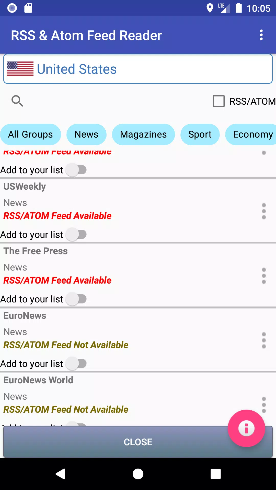 Screenshot di RSS and ATOM Feed Reader