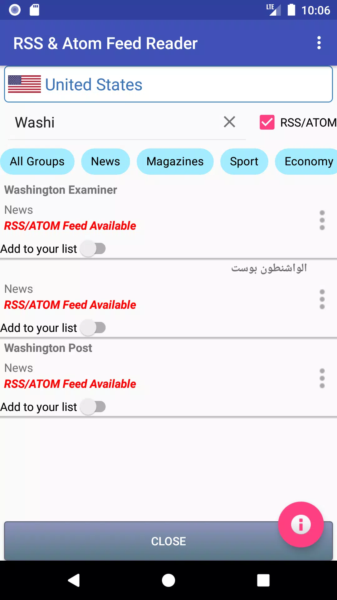 Screenshot di RSS and ATOM Feed Reader