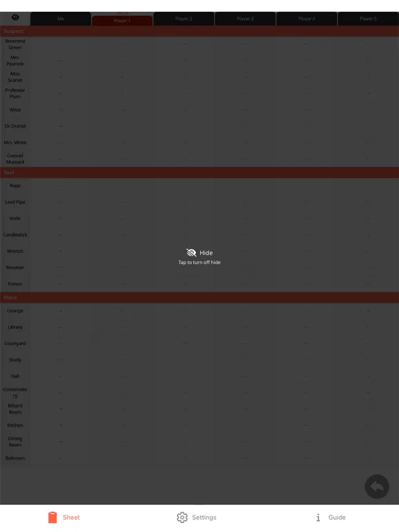 Clue Sheet iPad  Ekran Görüntüleri