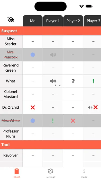 Clue Sheet Ekran Görüntüleri