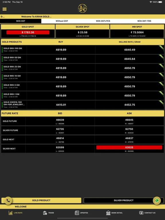 Tangkapan layar Kiran Gold iPad 