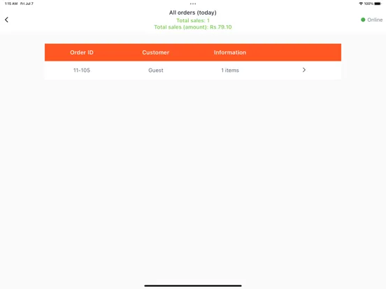 Screenshot di Kiwi POS iPad 