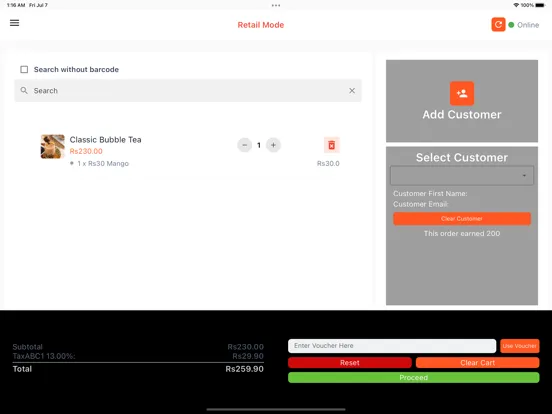 Screenshot di Kiwi POS iPad 