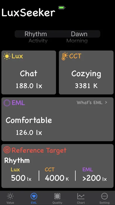 Tangkapan layar LuxSeeker -  BLE LightMeter