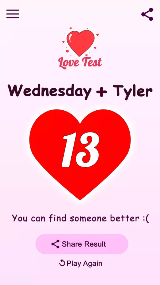 Tangkapan skrin Love Test - Compatibility Test