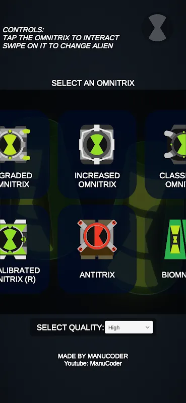 Omnitrix Simulator Screenshots