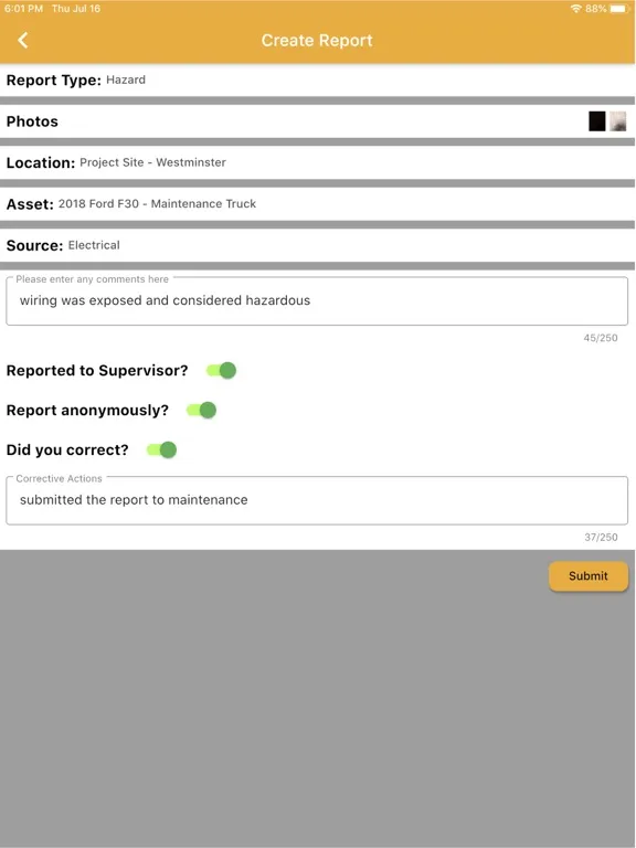 Tangkapan skrin Incident and Hazard ID iPad 