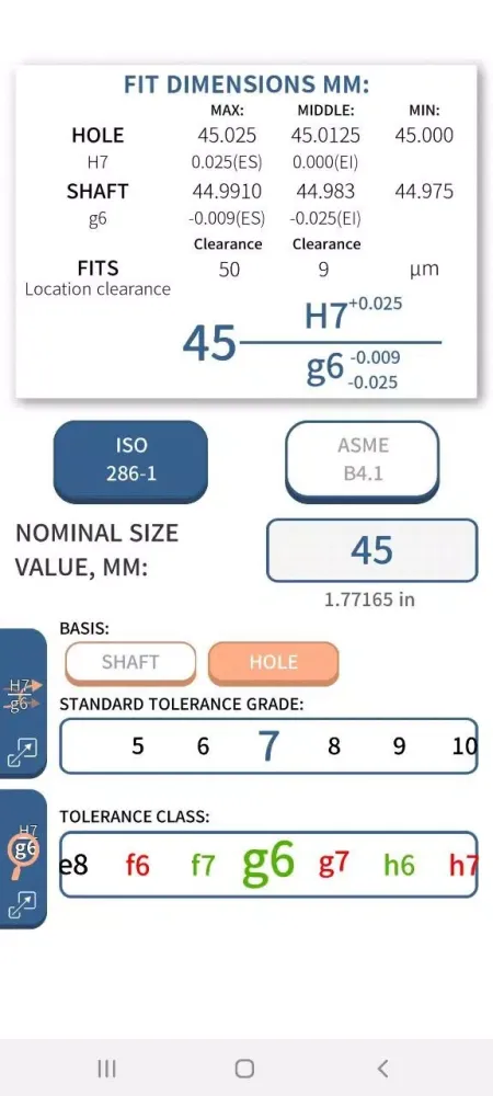 Tolerance and fits ISO应用截图