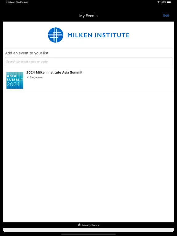 Captures d'écran de Milken Institute Events iPad 