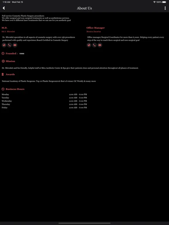 Tangkapan skrin Mira Aesthetic Medical Center iPad 