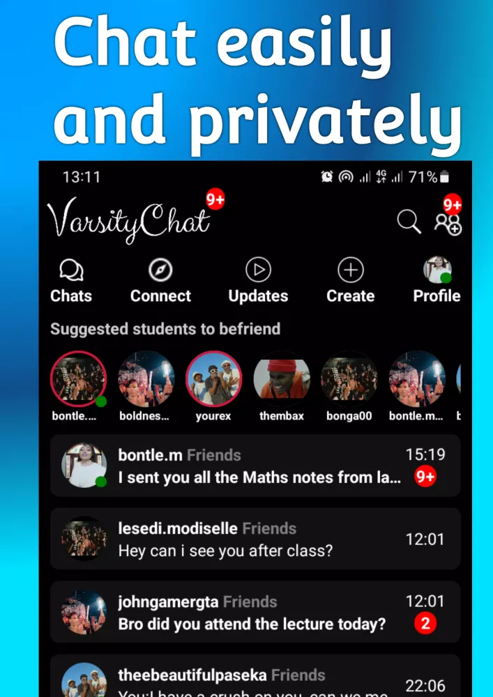 Tangkapan layar VarsityChat