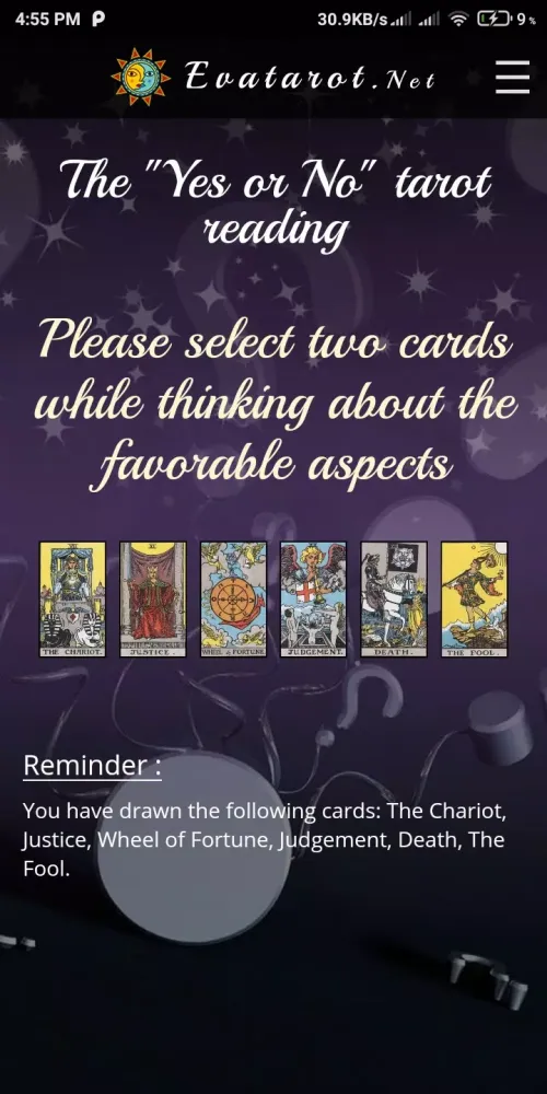 Screenshot di New Yes No Tarot Card Reading