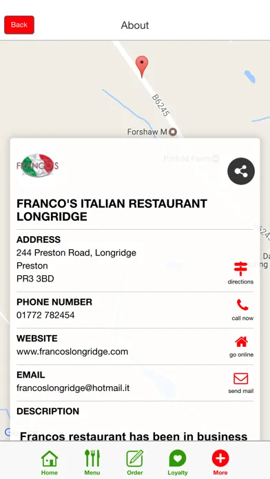 Tangkapan skrin Franco's Italian Restaurant Longridge