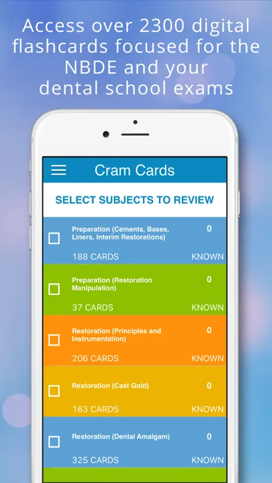 Tangkapan layar Operative Dentistry Cram Cards