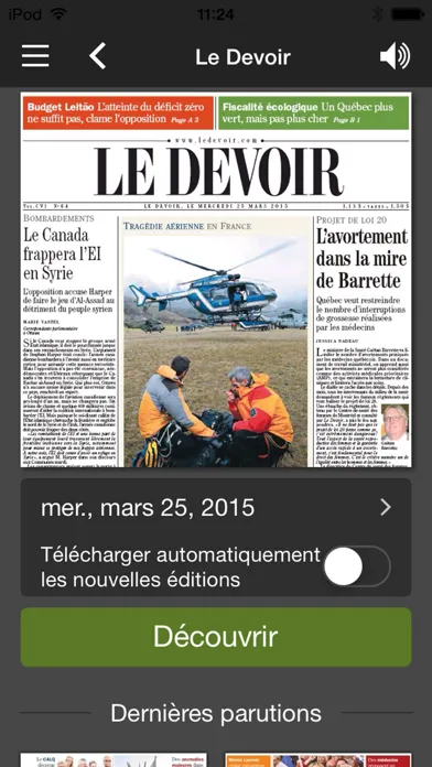Capturas de tela do Le Devoir Virtuel