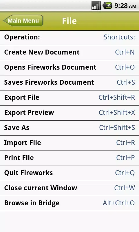 Capturas de tela do Shortcuts for FireWorks