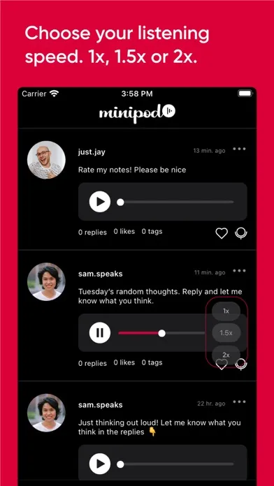Tangkapan layar Minipod: Speak Your Mind