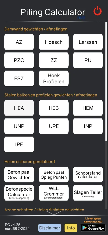 Tangkapan layar Piling Calculator