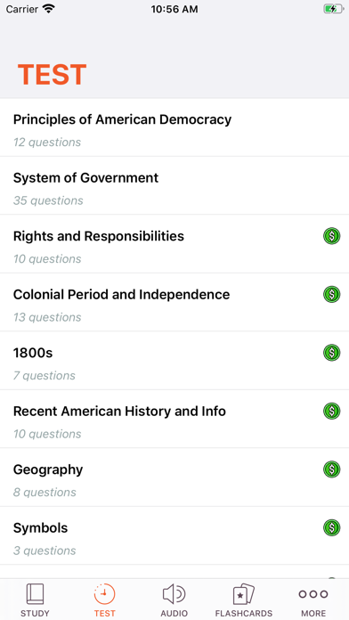 Tangkapan skrin USA Citizen Test
