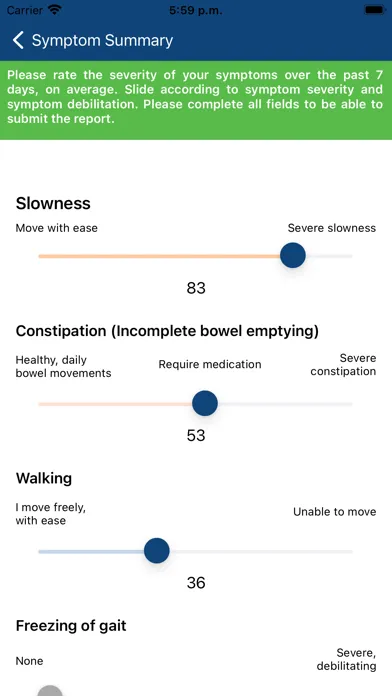 Tangkapan layar Parkinson Symptom Tracking