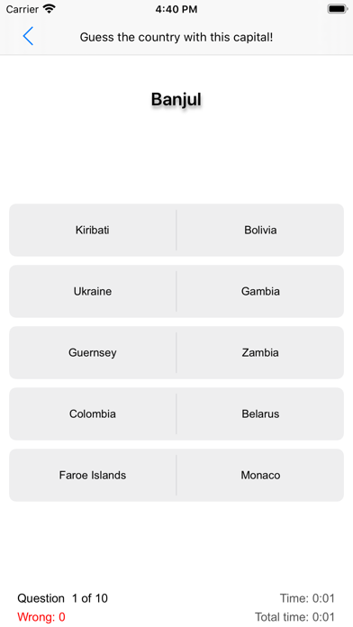 The Countries, Quiz スクリーンショット