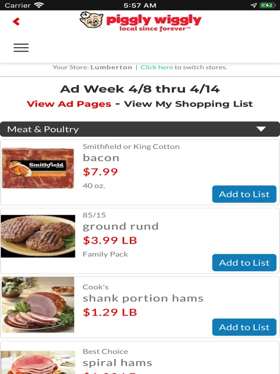 Capturas de tela do Piggly Wiggly LA South iPad 