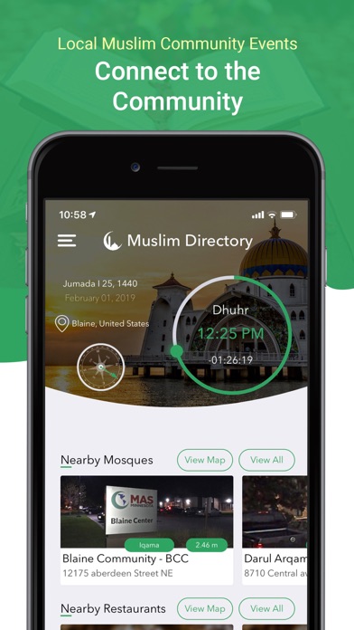 Zrzuty ekranu Muslim Directory: Qibla, Athan