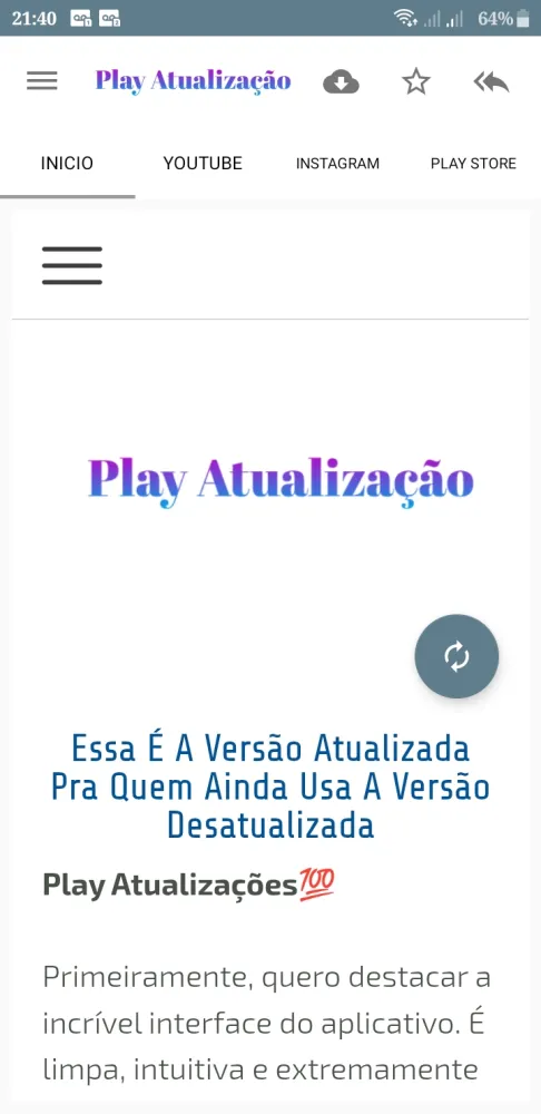 Capturas de tela do Play Atualização 