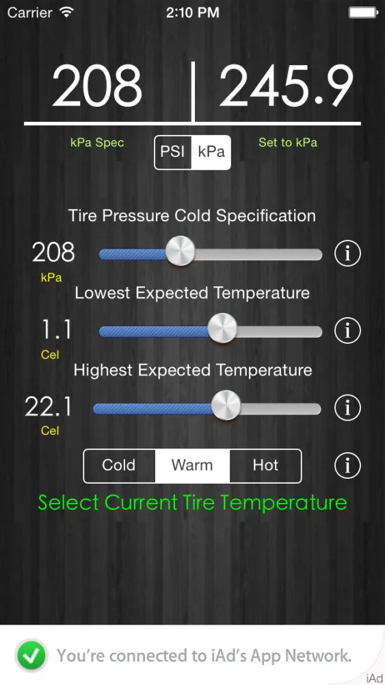 Ảnh chụp màn hình của Tire Pressure Correction