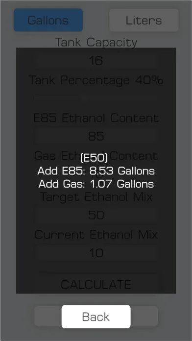Скриншоты E85 Mix Ethanol Calculator