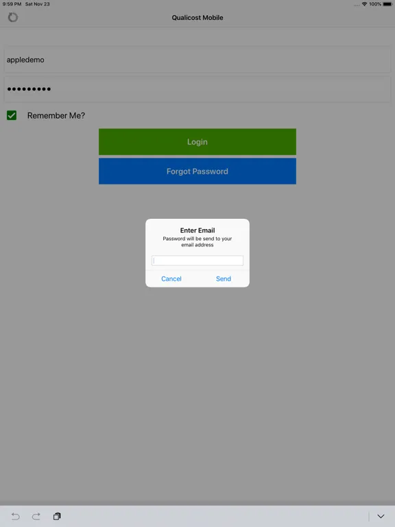 Ảnh chụp màn hình của QualiCost Reports iPad 