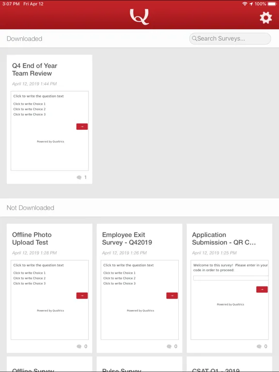 Capturas de tela do Qualtrics Surveys iPad 