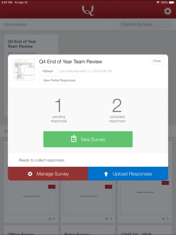 Capturas de tela do Qualtrics Surveys iPad 