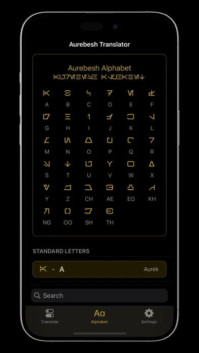 ภาพหน้าจอของ Aurebesh Translator