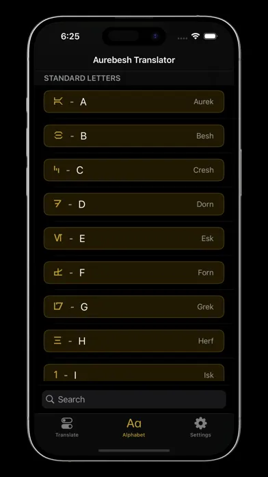 ภาพหน้าจอของ Aurebesh Translator