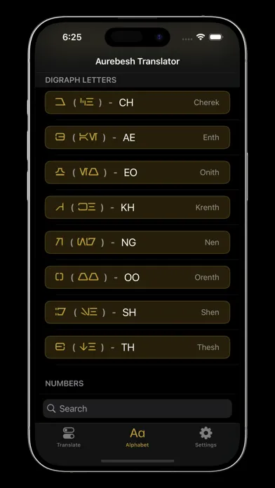 ภาพหน้าจอของ Aurebesh Translator
