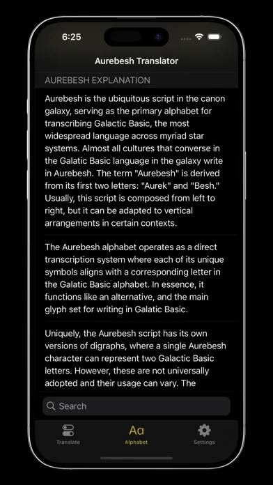 ภาพหน้าจอของ Aurebesh Translator