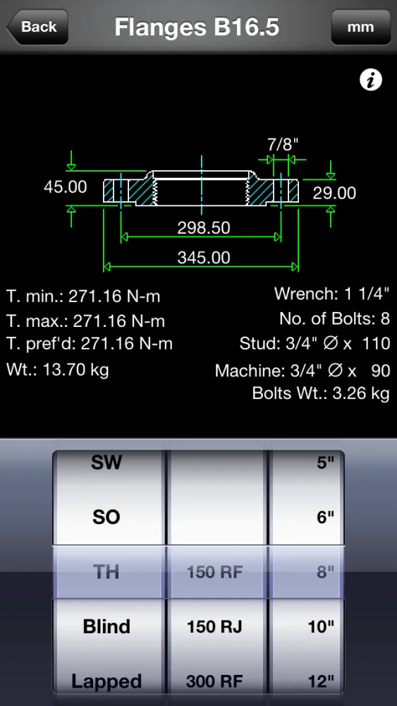 Ảnh chụp màn hình của Piping DataBase - Flanges